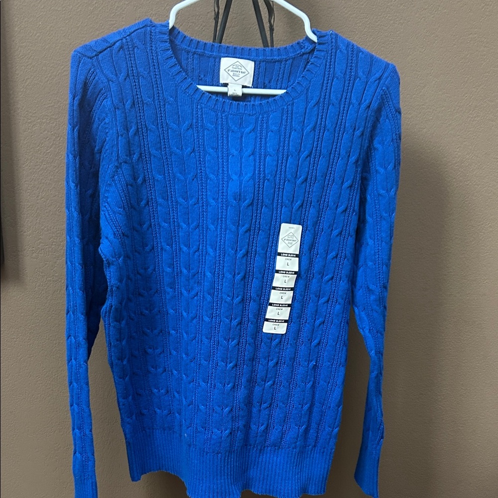 St. John’s Bay blue cable knit sweater. Never worn